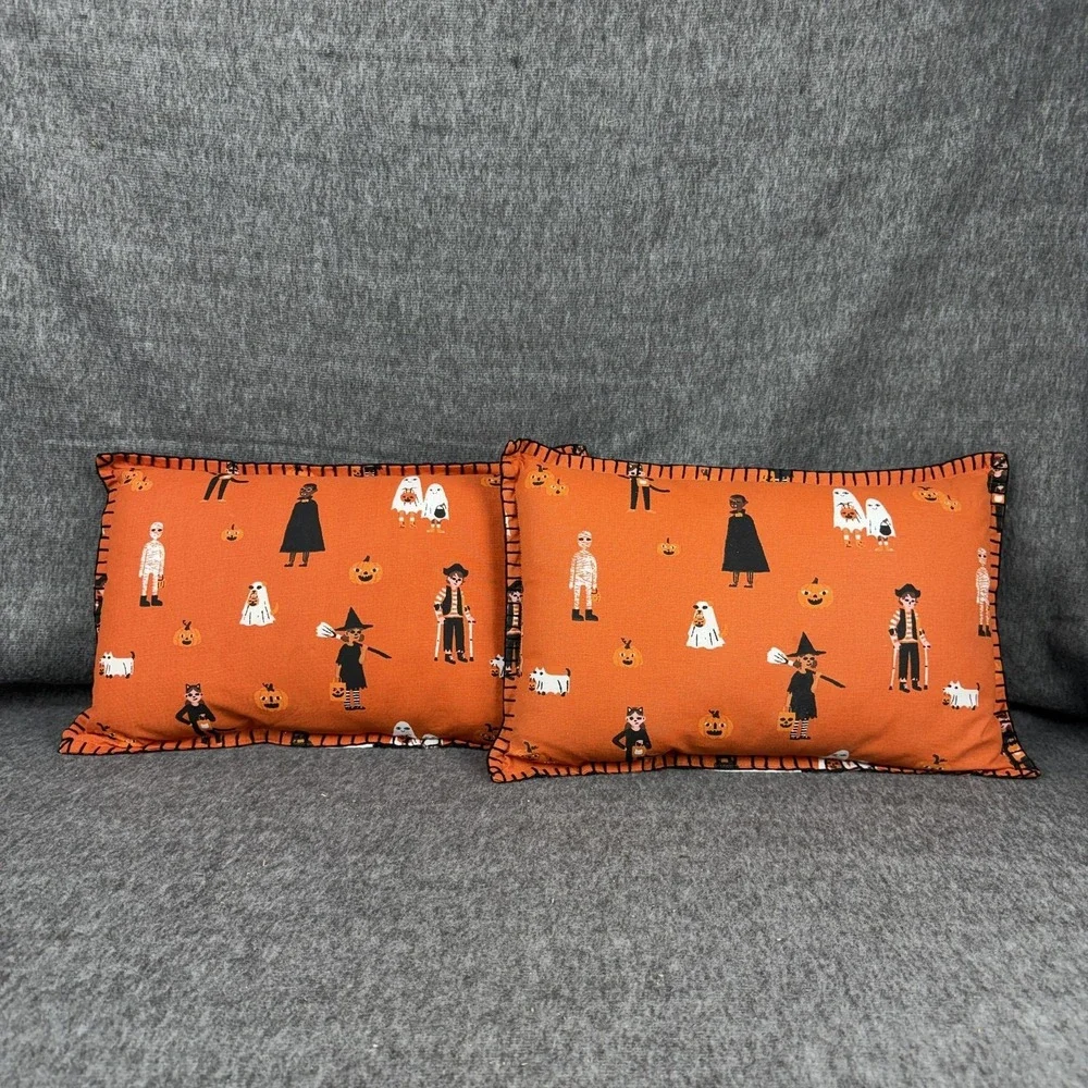 Hyde & Eek Trick Or Treaters Throw Pillow Set Of 2 12x18 Orange Halloween